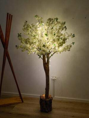 Árvore cerejeira artificial com tronco natural e luz Led - Branca - 175 cm